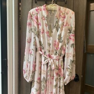 Ever New Pink and Orange Wrap Sundress with Bishop Sleeves